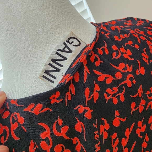GANNI High-Low Wrap Dress Sz. 4 Red Black - Picture 7 of 11